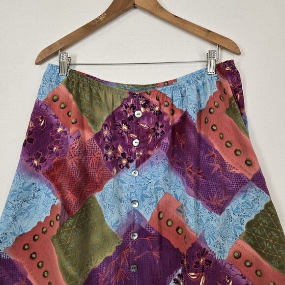 VTG Maggie Sweet Maxi Skirt Sz 1X Multicolor Patchwork Pull On Front Slit Boho - Picture 2 of 11